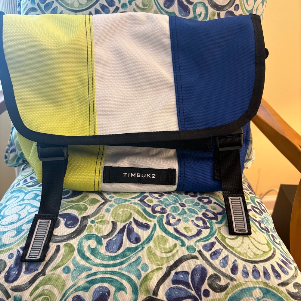 Timbuk2 Messenger Bag in Vibrant Blue, Yellow, and White